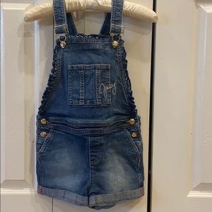 Ruffled Blue Jean Overalls-Shorts